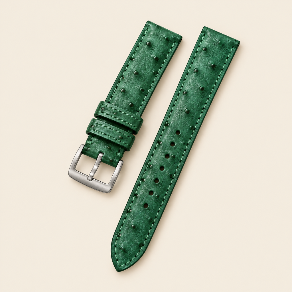 Jade Green Ostrich Leather Watch Strap – Handstitched