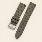 Olive Gray Ostrich Leather Watch Strap – Handstitched