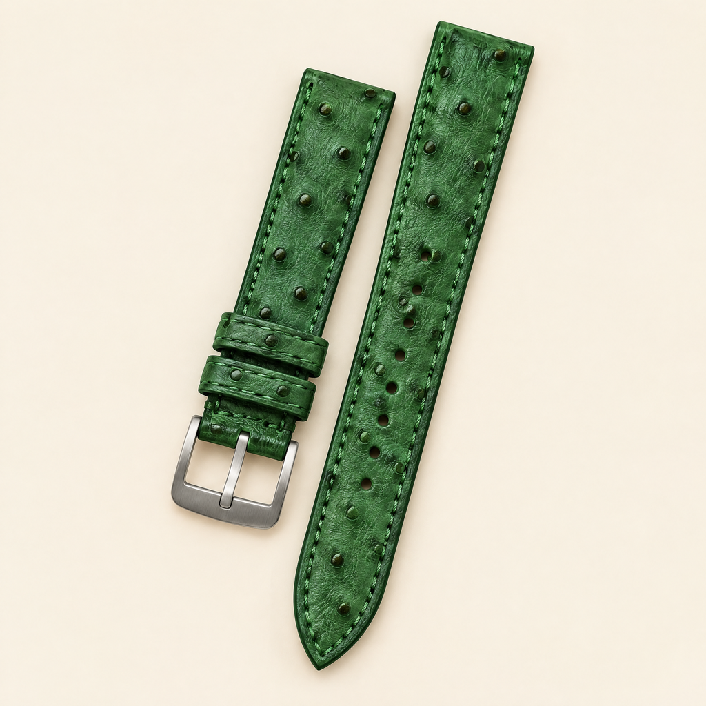 Green Ostrich Leather Watch Strap – Handstitched