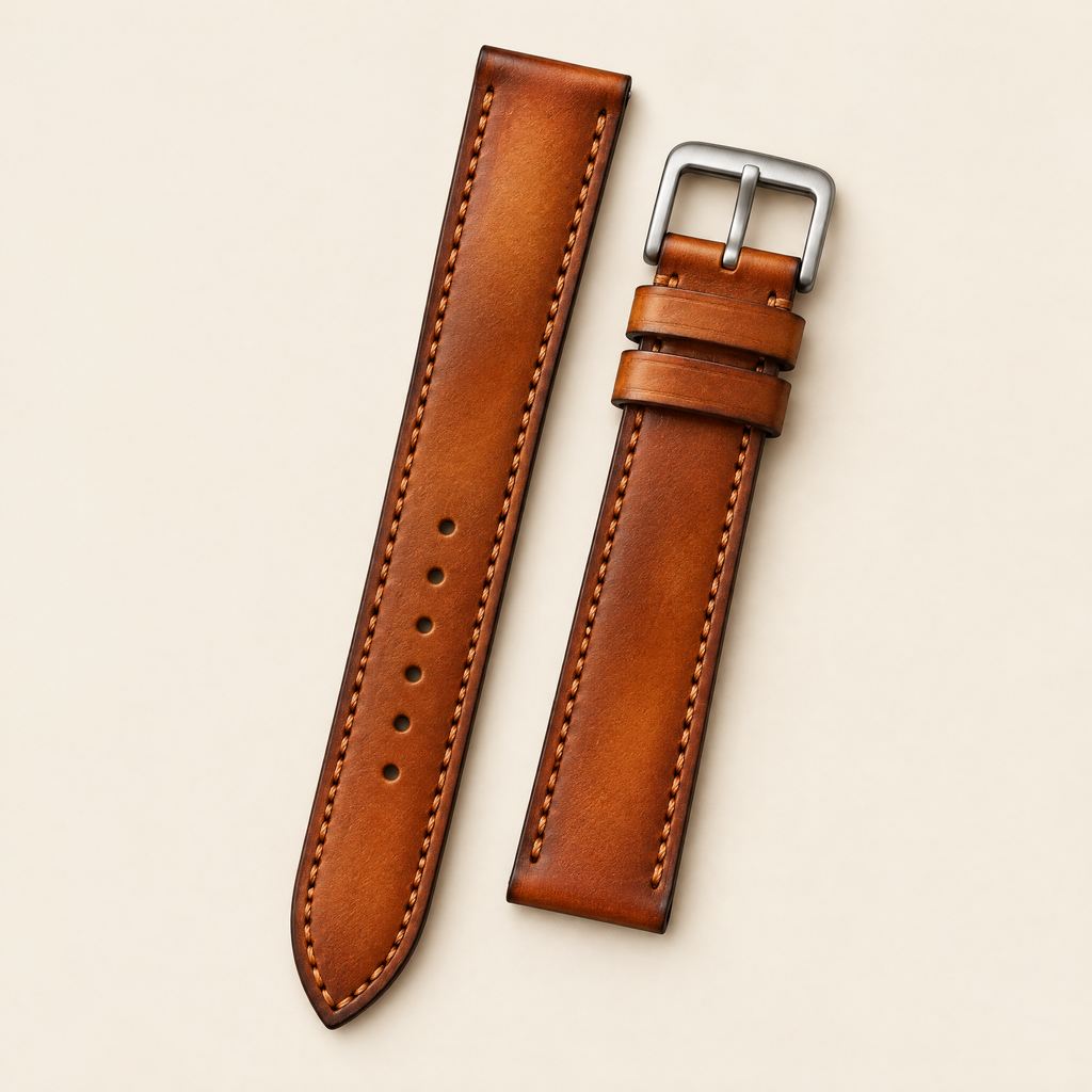 Cognac Hand-Dyed Patina Leather Watch Strap – Handstitched