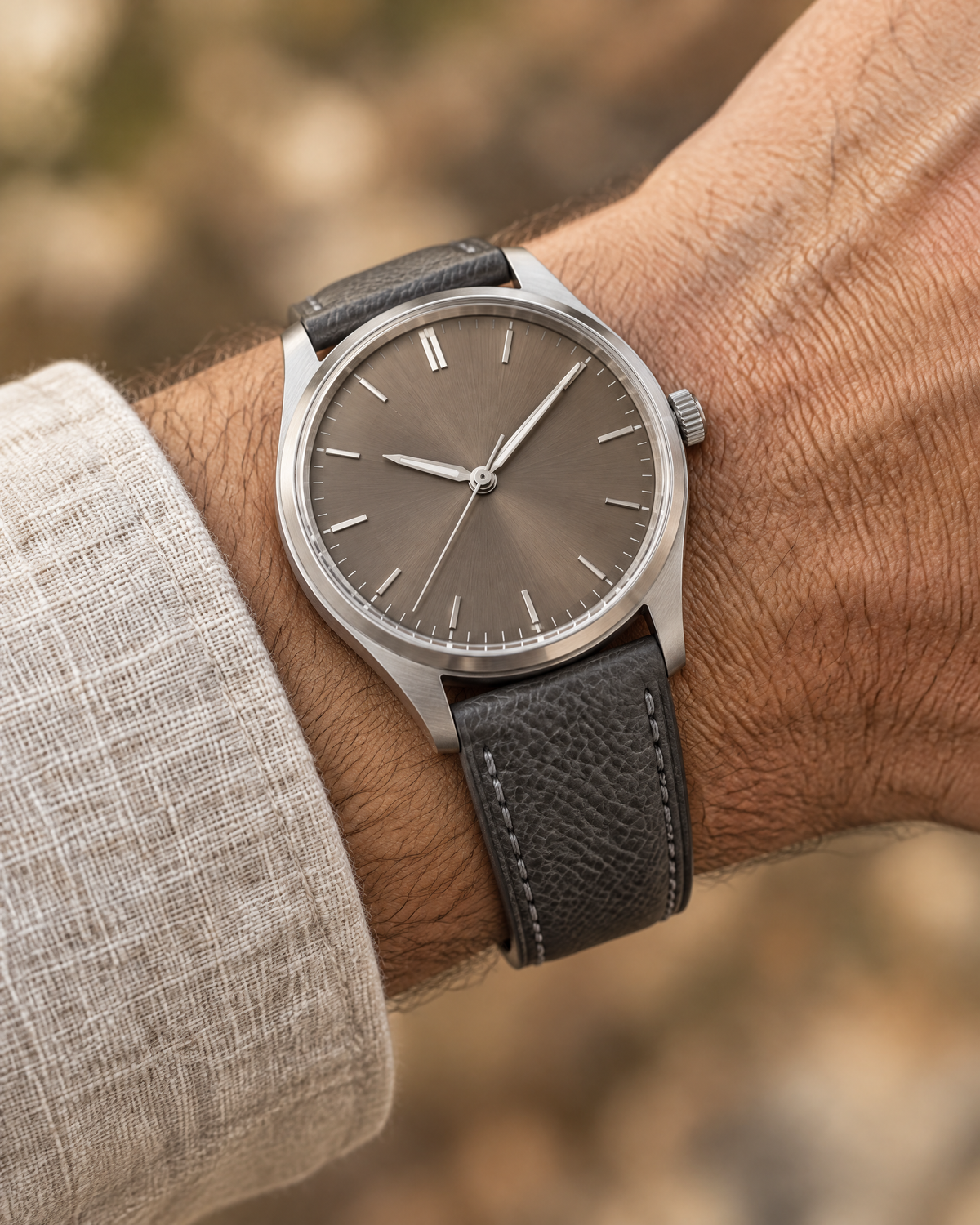 Charcoal Gray Babele Leather Watch Strap – Handstitched