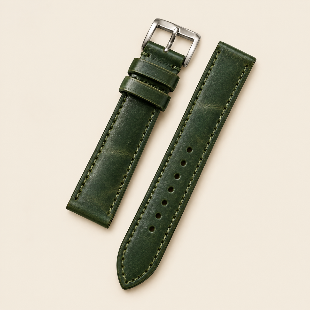 Green Waxed Pull-Up Leather Watch Strap – Handstitched