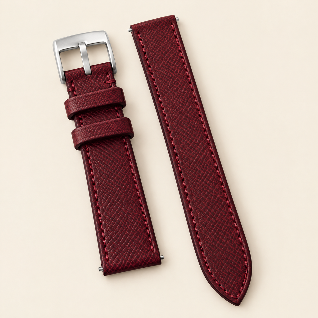 Navy Red Epsom Leather Watch Strap – Handstitched