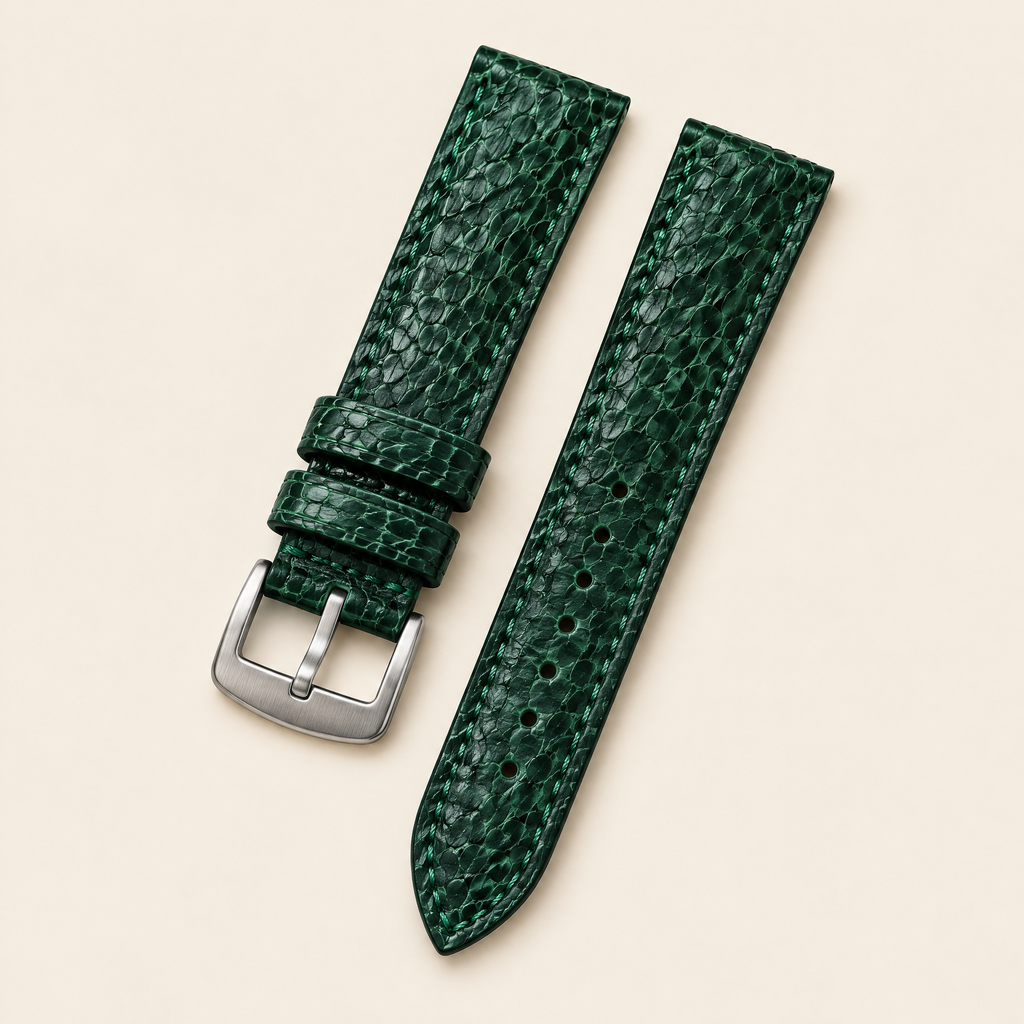 Jade Green Ostrich Leg Leather Watch Strap – Handstitched