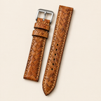 Diamond Basket Weave Tan Hand-Dyed Patina Leather Watch Strap – Handstitched