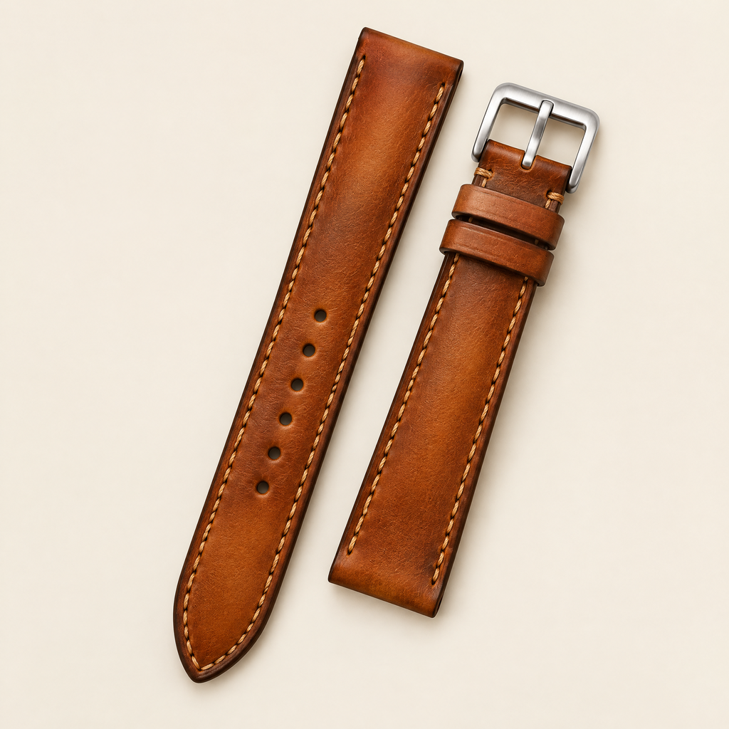 British Tan Hand-Dyed Patina Leather Watch Strap Italian – Handstitched