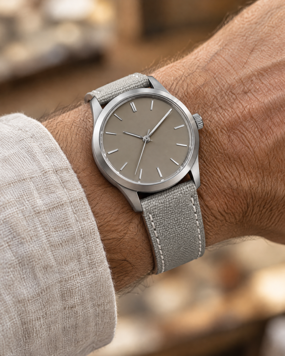 Light Gray Sailcloth Canvas Watch Strap – Handstitched