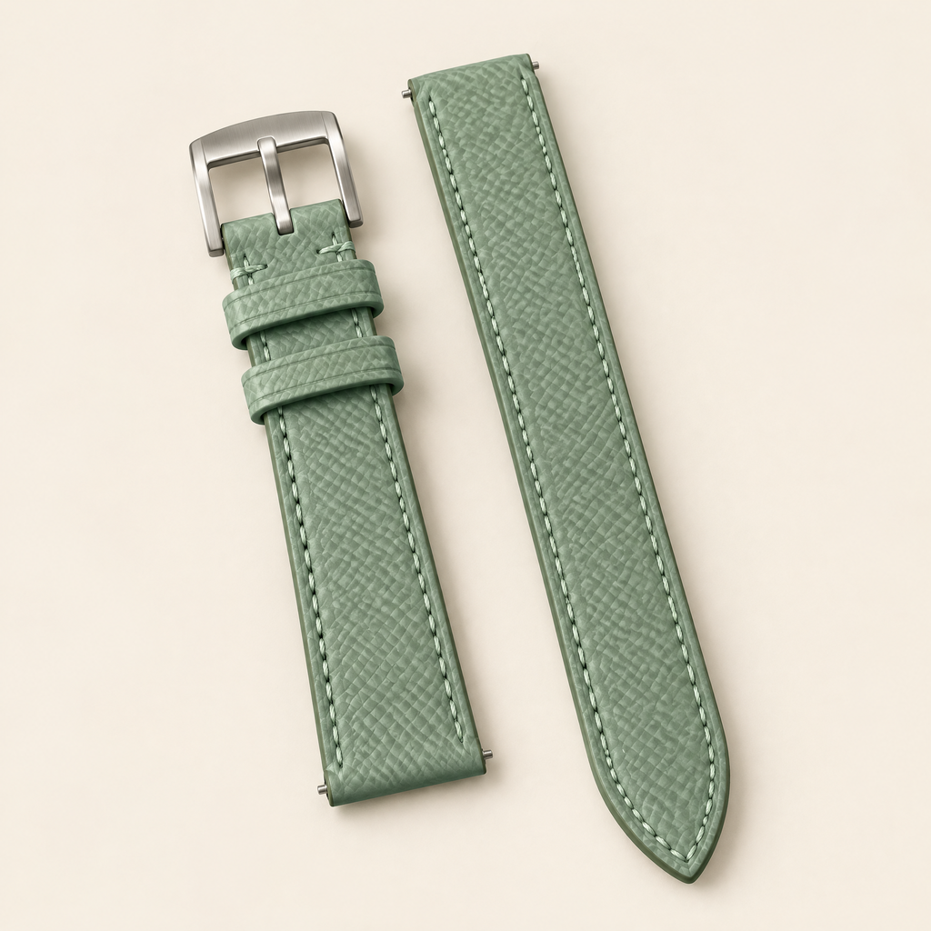 Celadon Green Epsom Leather Watch Strap – Handstitched