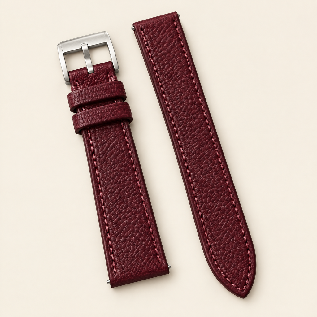 Burgundy Togo Leather Watch Strap – Handstitched