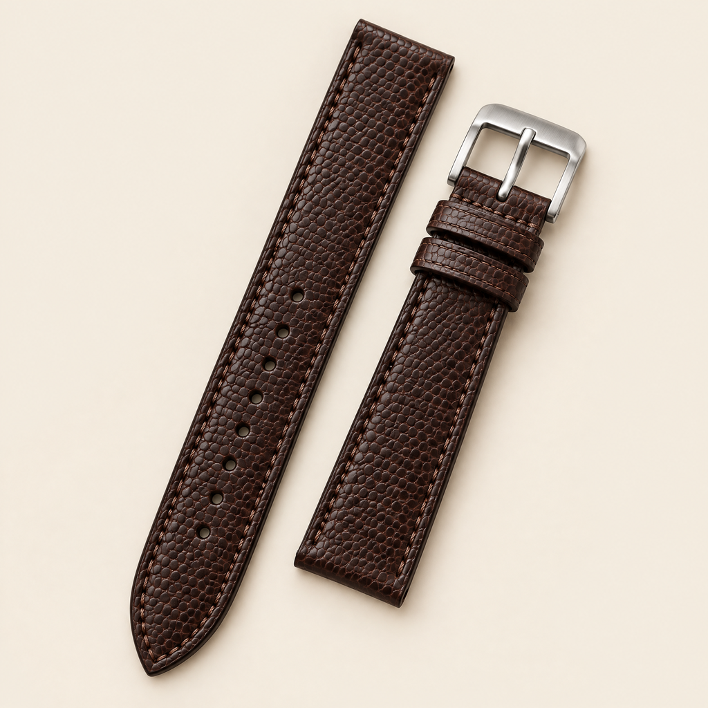 Patina Chocolate Brown Beaver Tail Leather Watch Strap – Handstitched