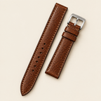 Patina Antique Cognac Beaver Tail Leather Watch Strap – Handstitched
