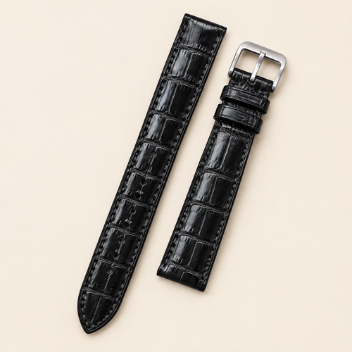 Black Round Scale Alligator Leather Watch Strap – Handstitched