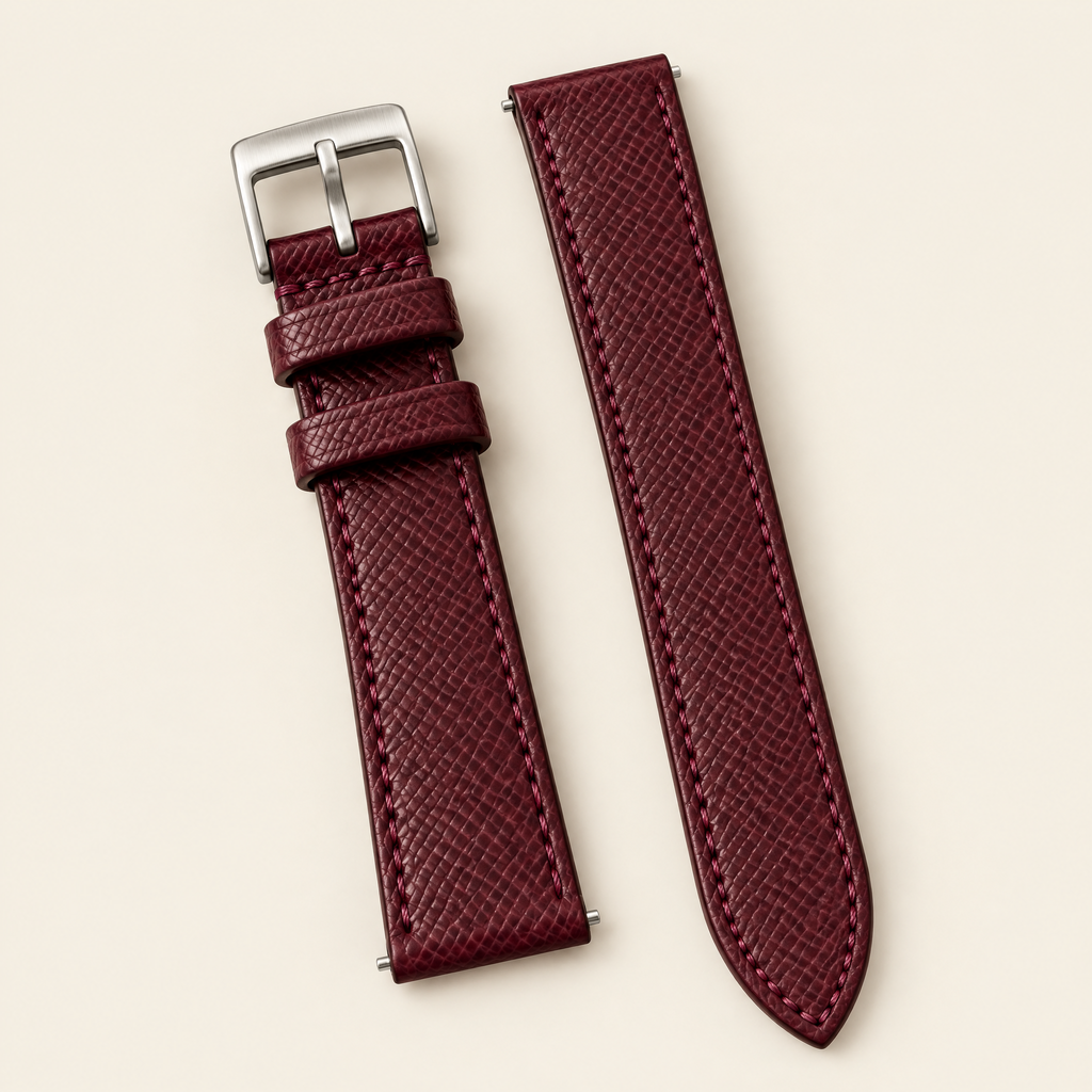 Burgundy Epsom Leather Watch Strap – Handstitched