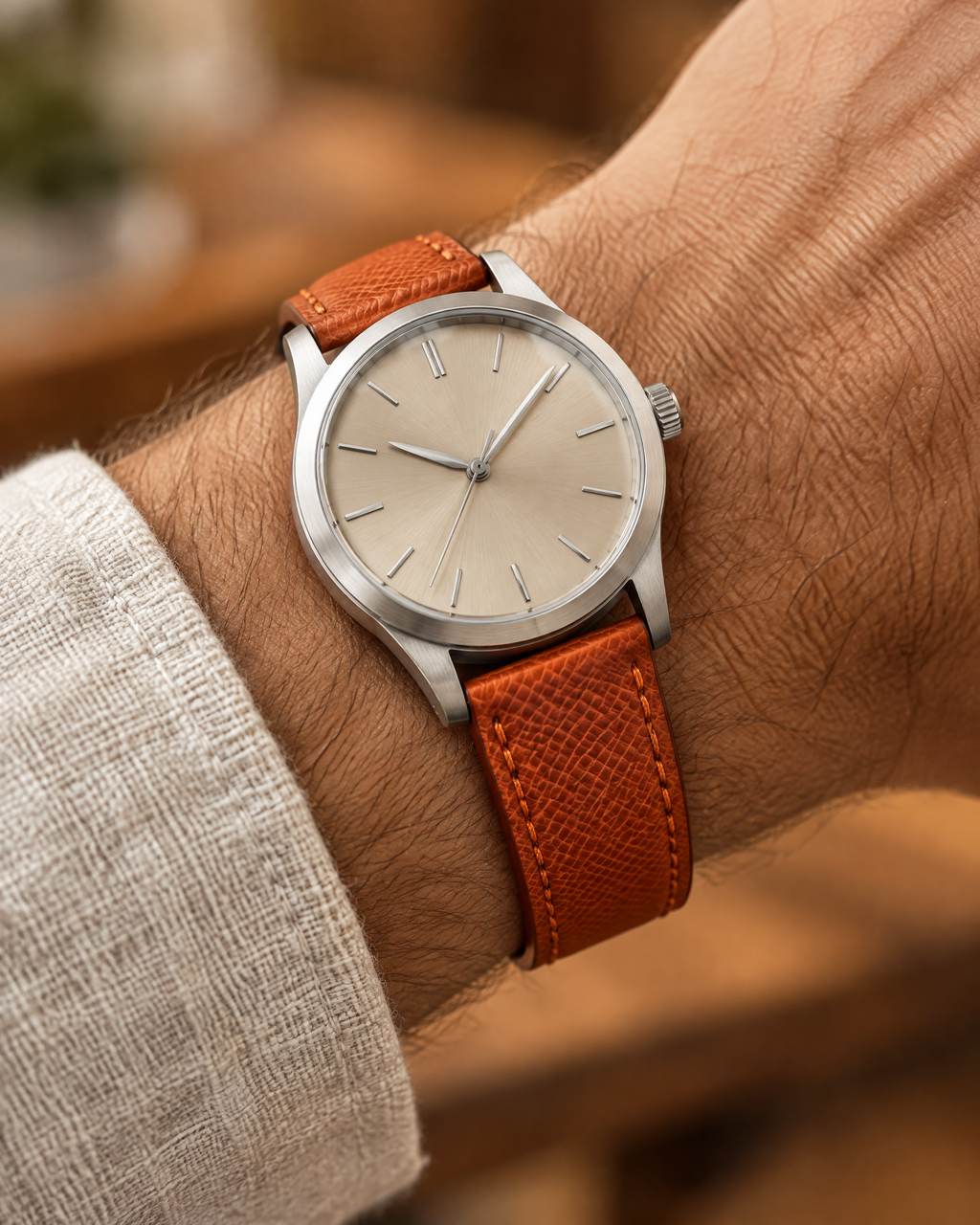Burnt Orange Epsom Leather Watch Strap – Handstitched