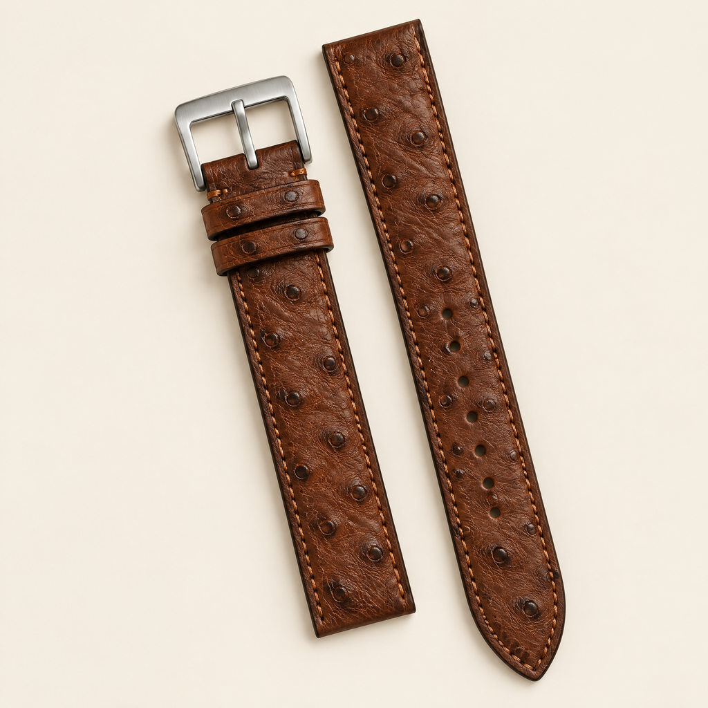 Brown Ostrich Leather Watch Strap – Handstitched