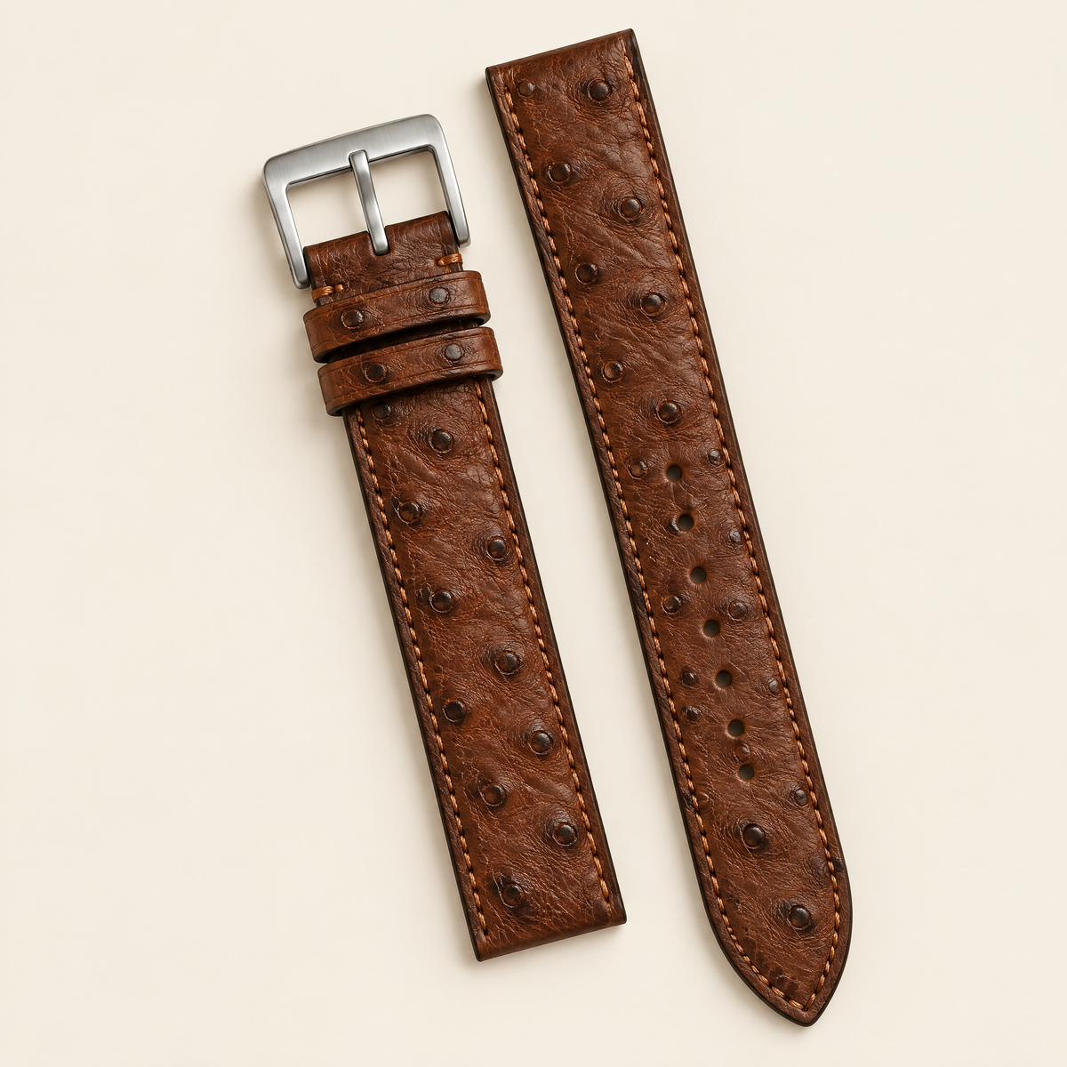 Brown Ostrich Leather Watch Strap – Handstitched