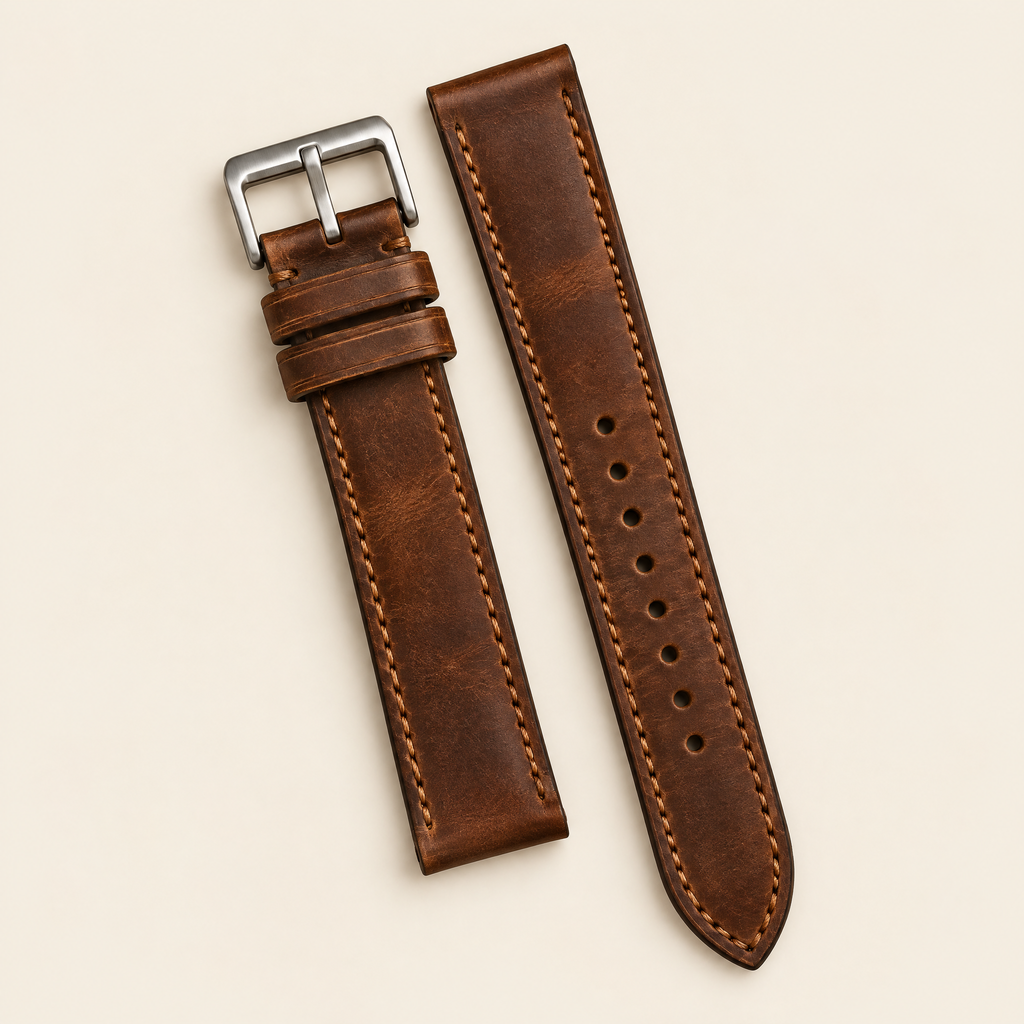 Vintage Brown Waxed Pull-Up Leather Watch Strap – Handstitched