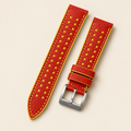 Red & Yellow Rally Watch Strap – Handstitched Epsom Leather with Racing Holes