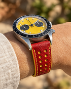 Red & Yellow Rally Watch Strap – Handstitched Epsom Leather with Racing Holes