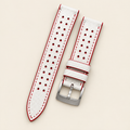 White & Red Rally Watch Strap – Handstitched Epsom Leather with Racing Holes