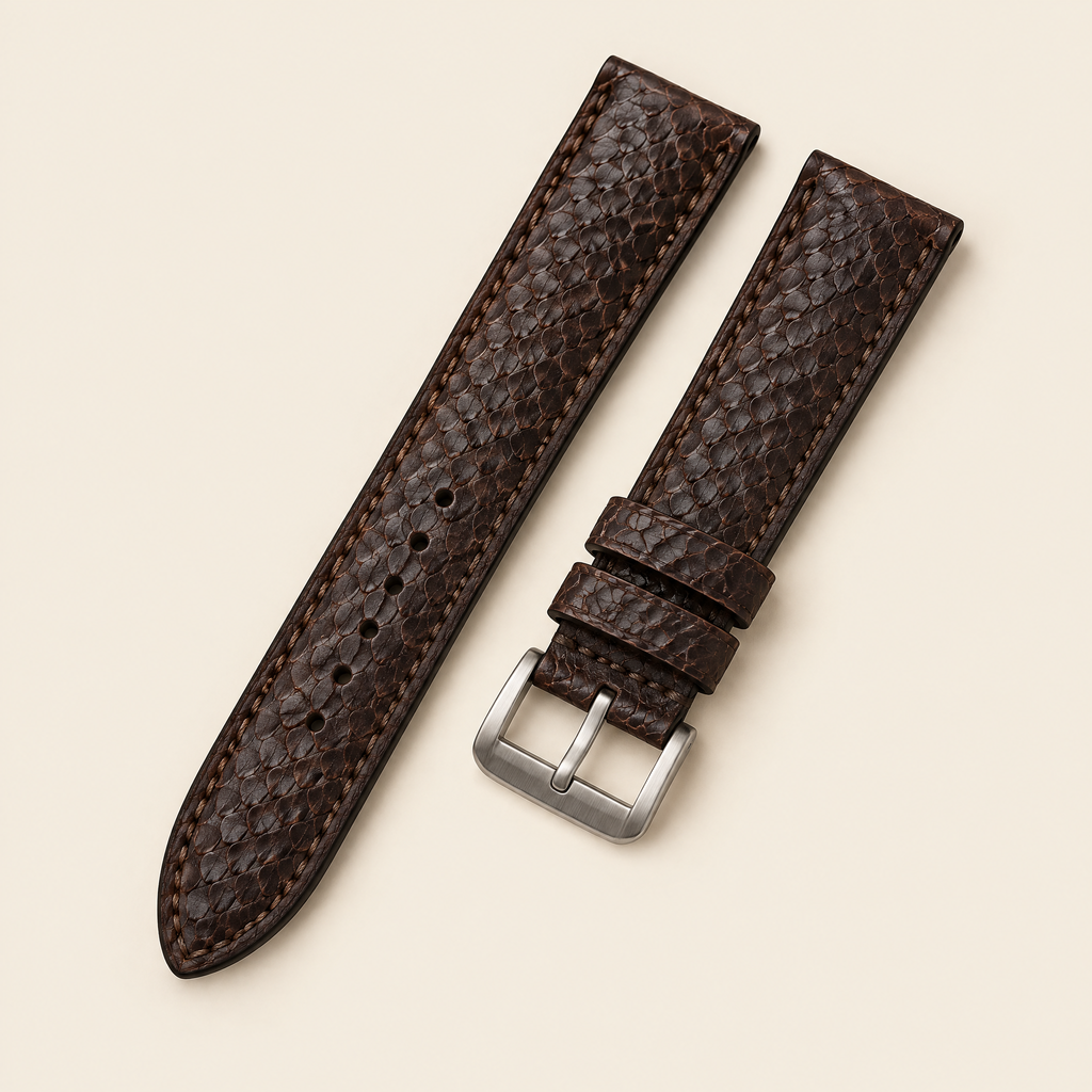 Dark Brown Ostrich Leg Leather Watch Strap – Handstitched