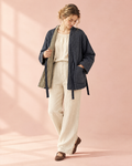 Slate navy quilted linen jacket with tie front