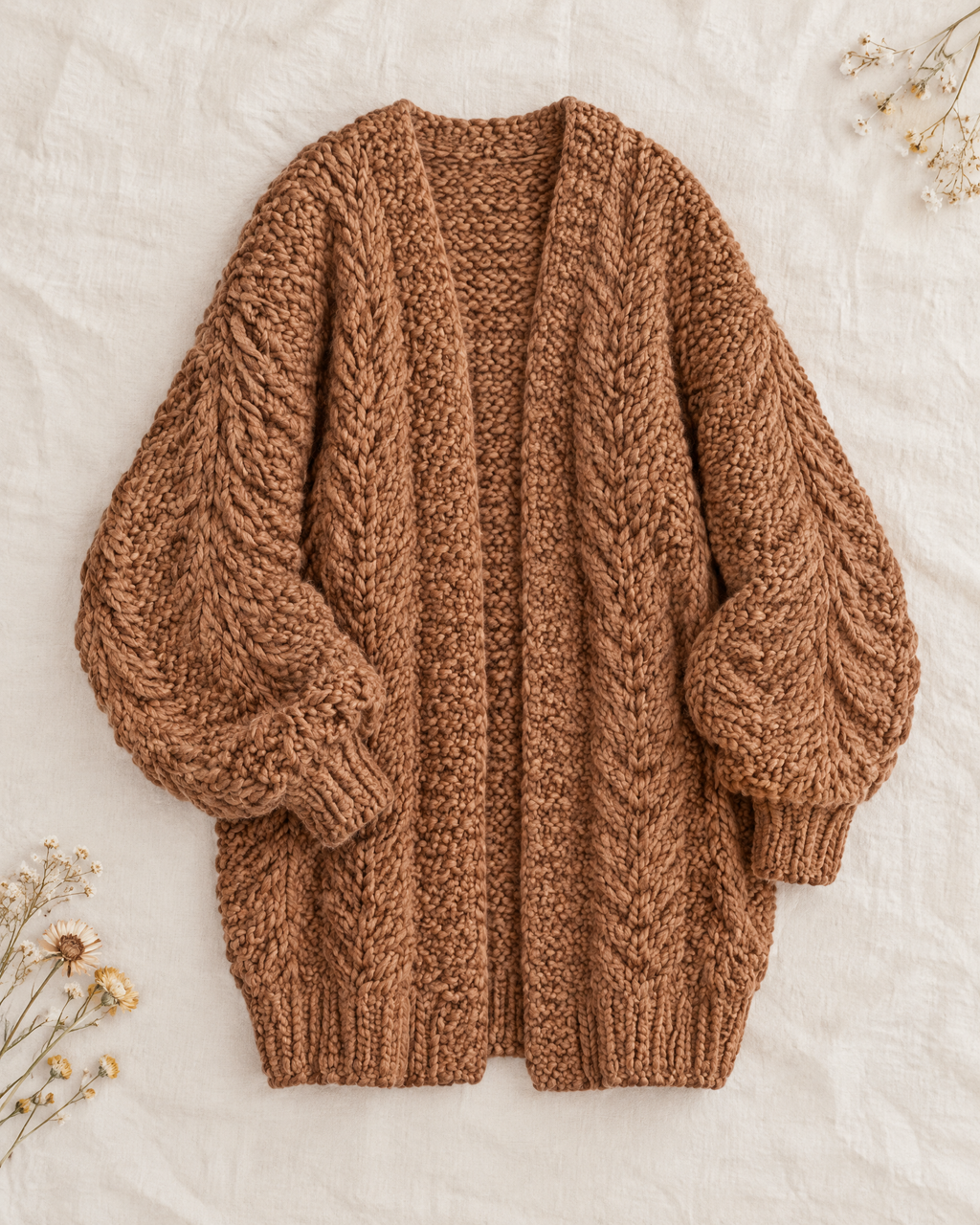 Cinnamon brown long slouchy alpaca knit cardigan