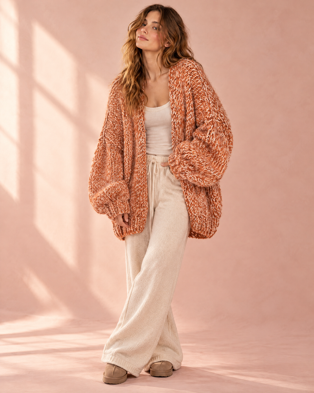 Rust orange marled chunky knit oversized cardigan