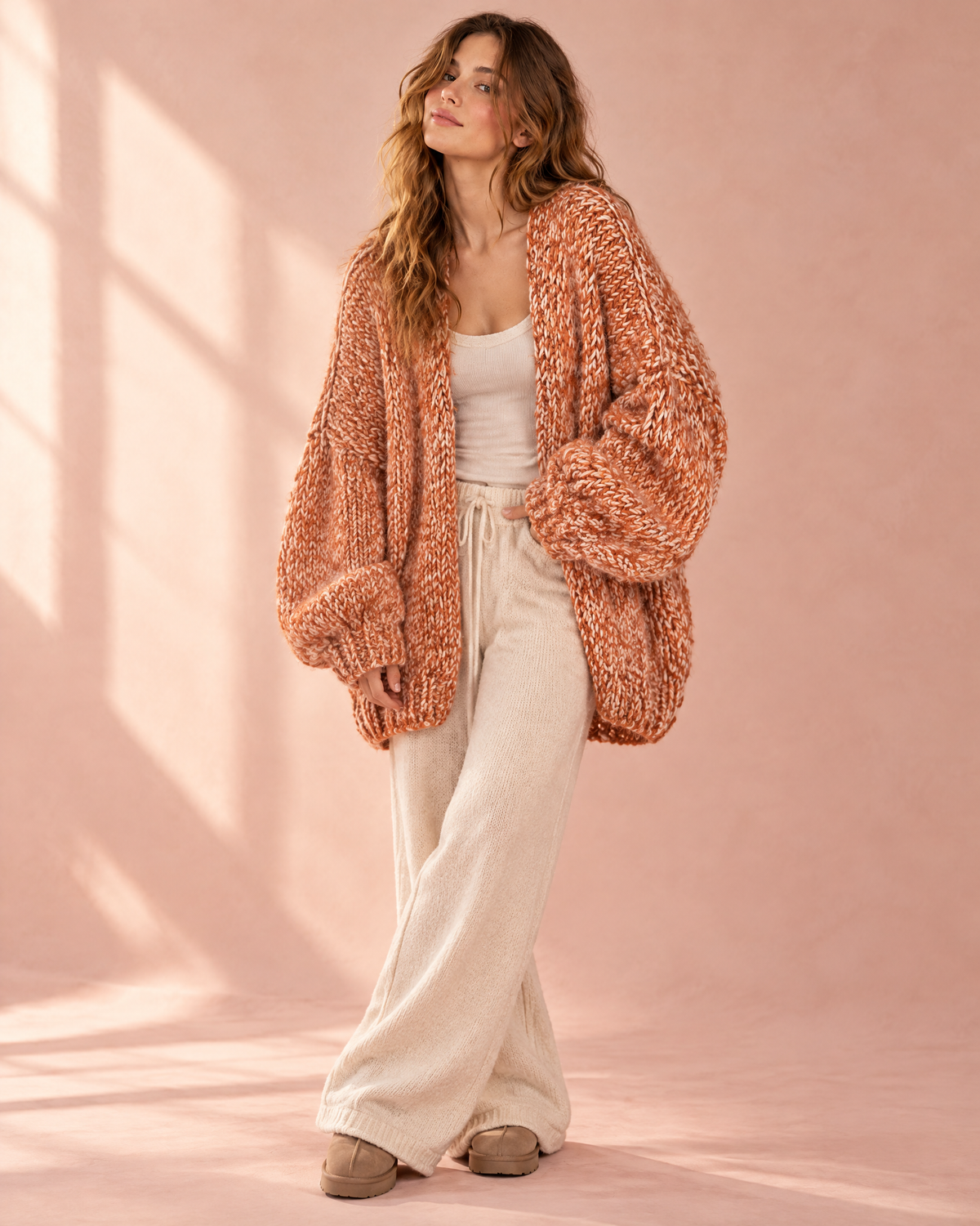 Rust orange marled chunky knit oversized cardigan