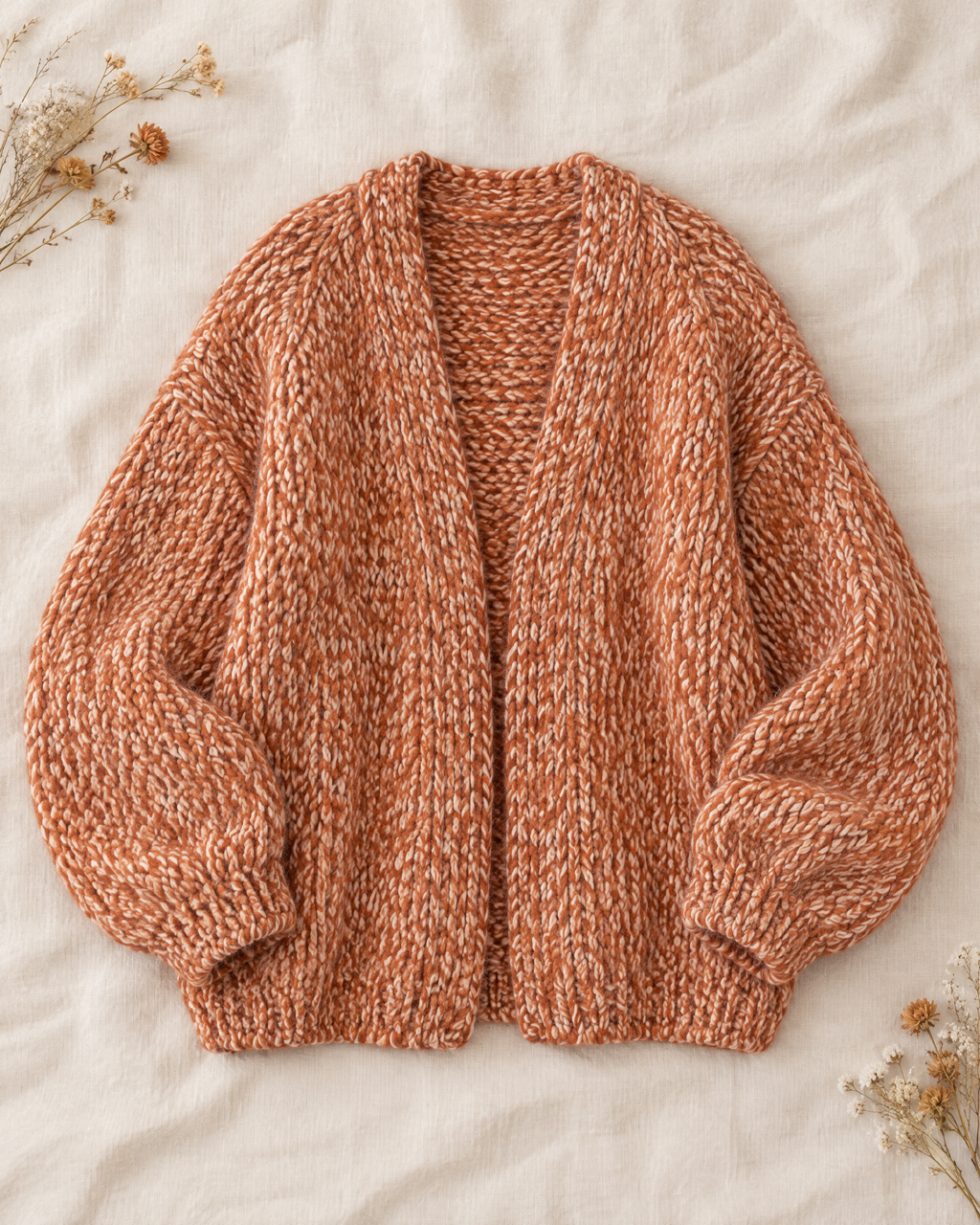 Rust orange marled chunky knit oversized cardigan