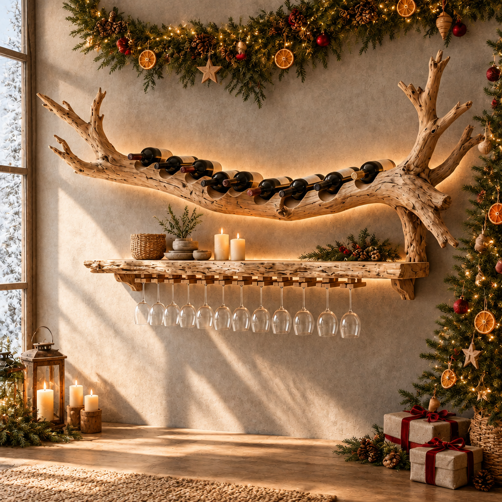 Tidewood Branch Wine Wall in a Christmas living room
