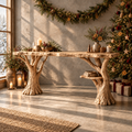 Tidewood Slab Desk with Branch Legs in a Christmas living room