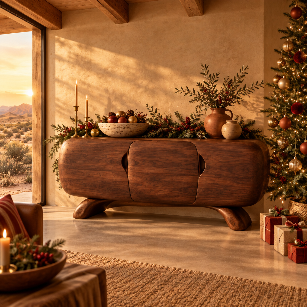 Mojave Sculpted Sideboard in a Christmas living room
