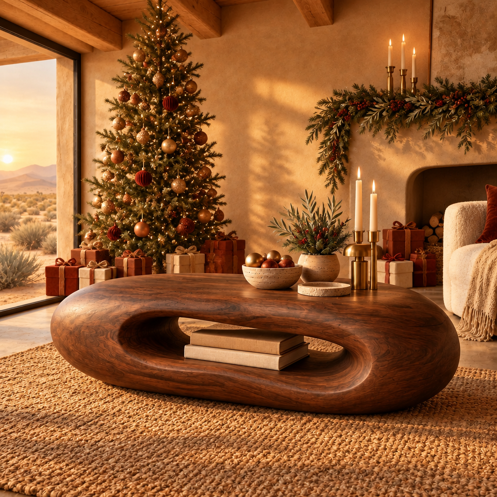 Mojave Pebble Coffee Table in a Christmas living room