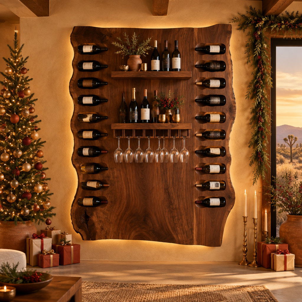Mojave Slab Wine Bar Wall with Light in a Christmas living room