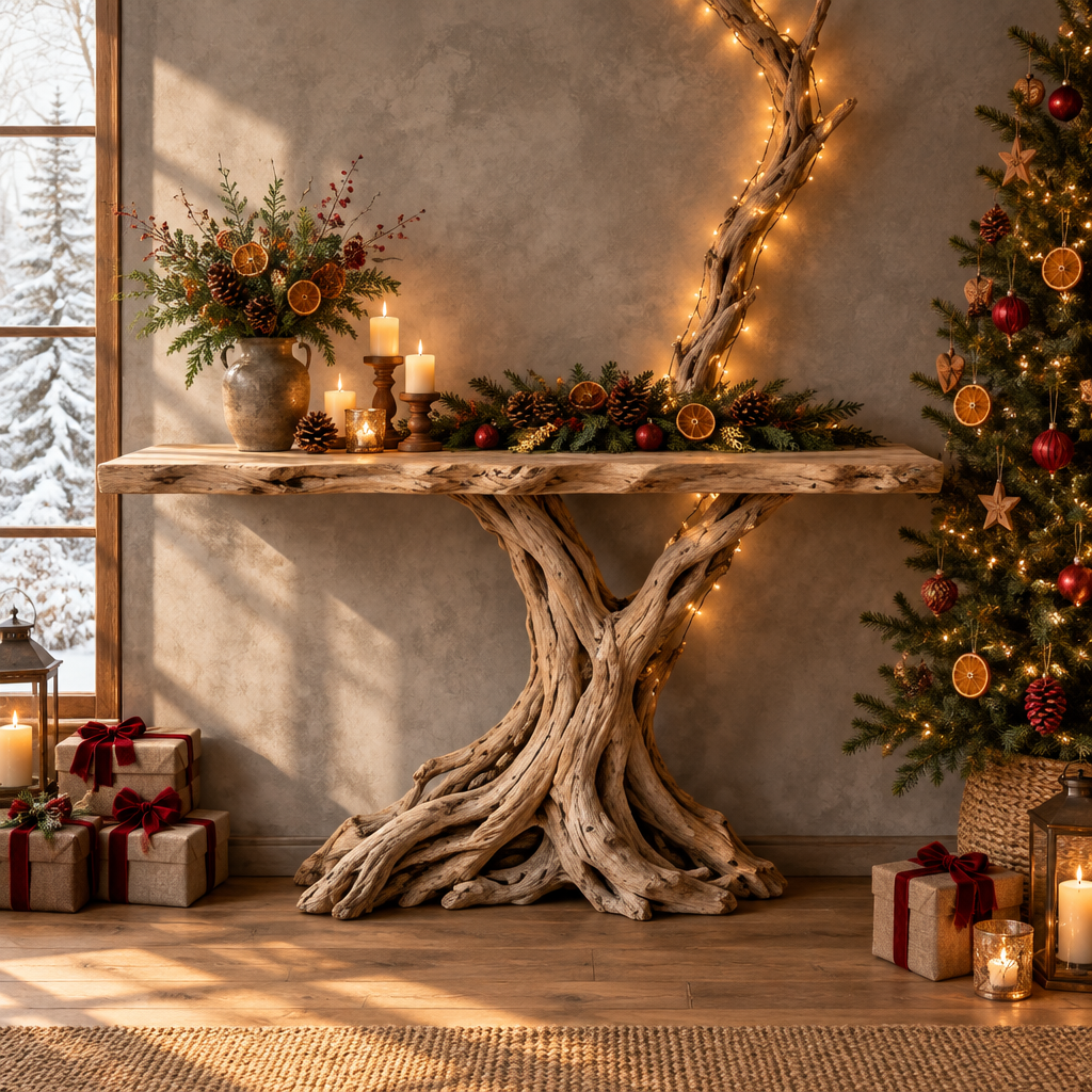 Tidewood Branch Console with Light in a Christmas living room