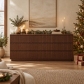 Halden Fluted 6-Drawer Dresser in a Christmas living room