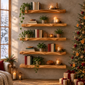 Tidewood Live-Edge Floating Shelf Wall Set in a Christmas living room