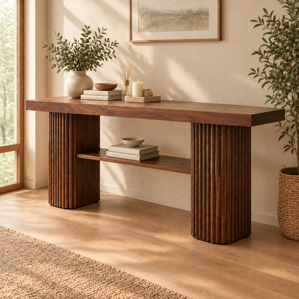 Halden Fluted Console Table in a living room