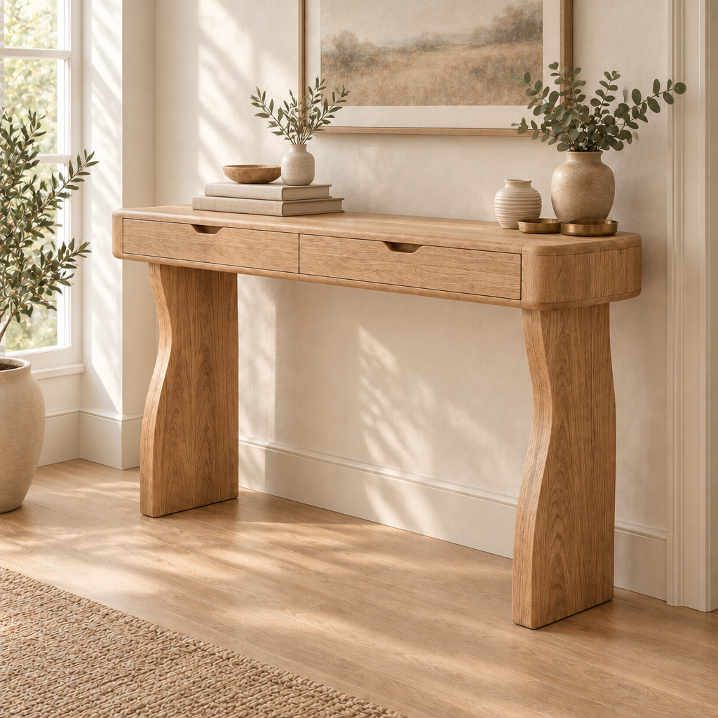 Sora Curved Console Table in Natural Oak finish