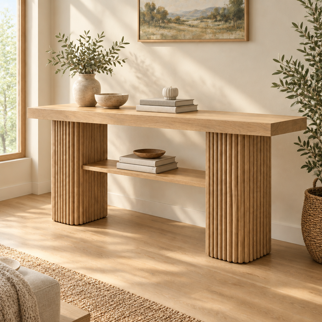 Halden Fluted Console Table in Natural Oak finish