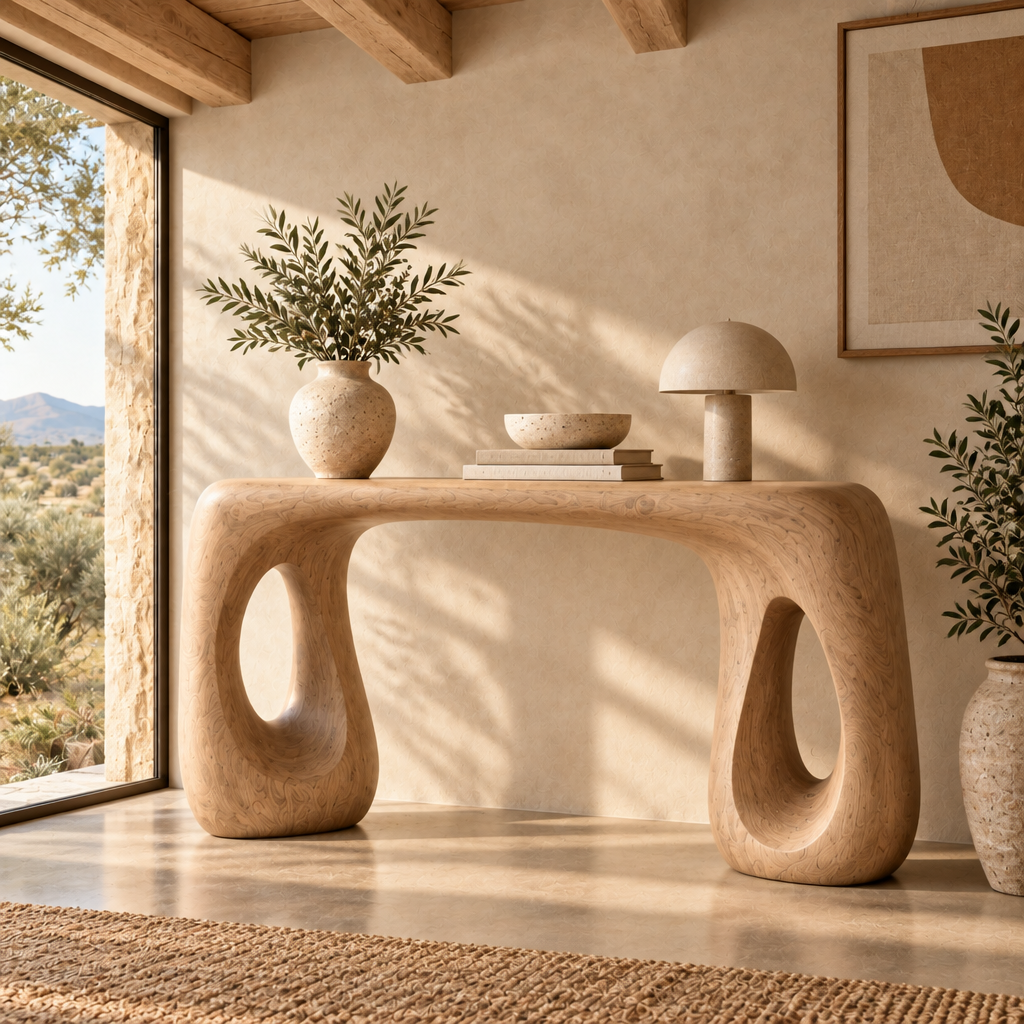 Mojave Sculpted Console Table in Natural Oak finish
