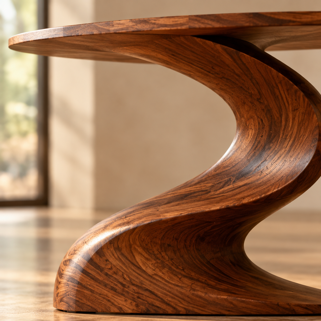 Mojave S-Curve Console Table wood grain and joinery close-up