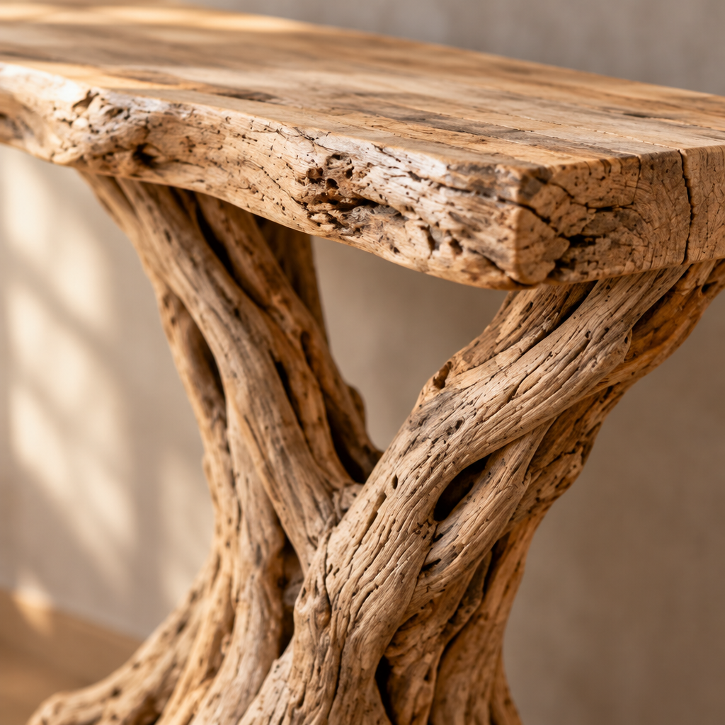 Tidewood Branch Console with Light wood grain and joinery close-up