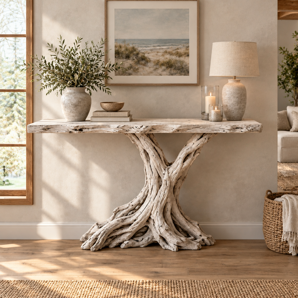 Tidewood Branch Console with Light in Whitewashed finish