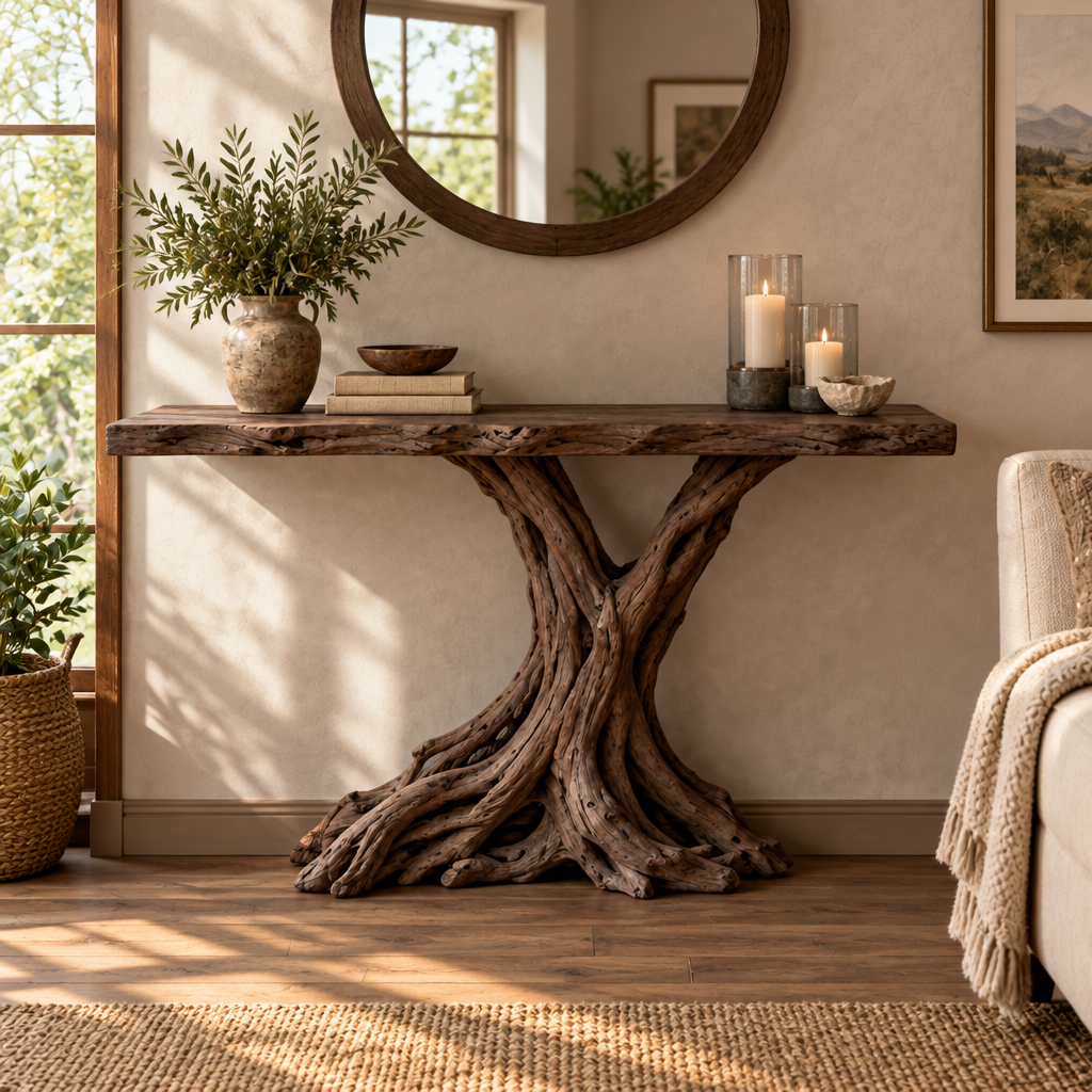 Tidewood Branch Console with Light in Smoked Dark finish