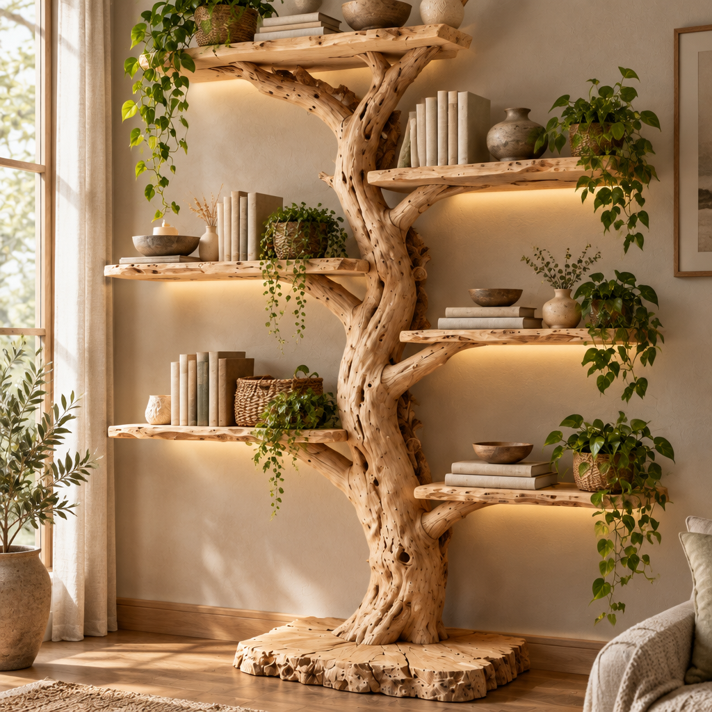 Tidewood Freestanding Tree Bookshelf in use