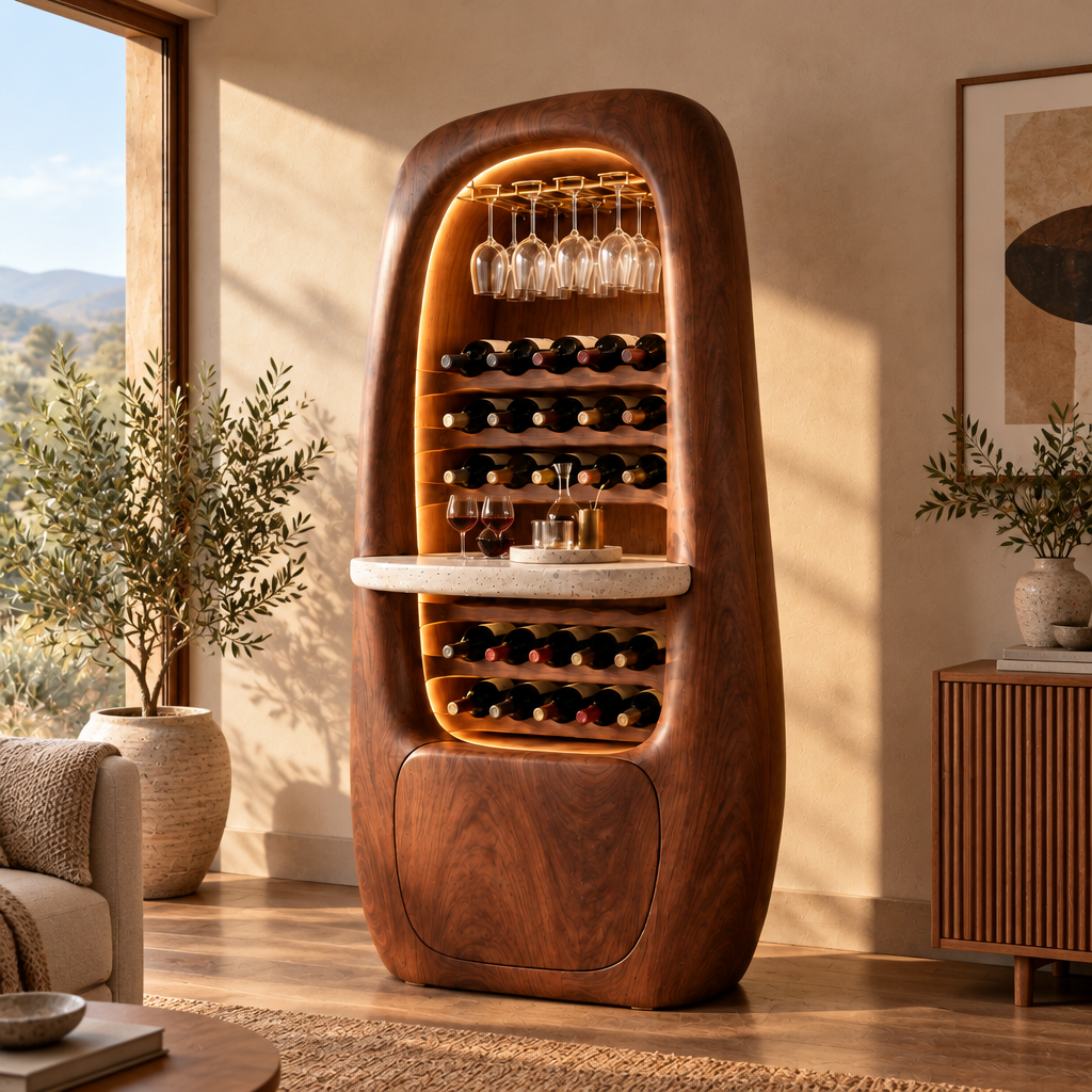Mojave Sculpted Wine and Bar Cabinet in use