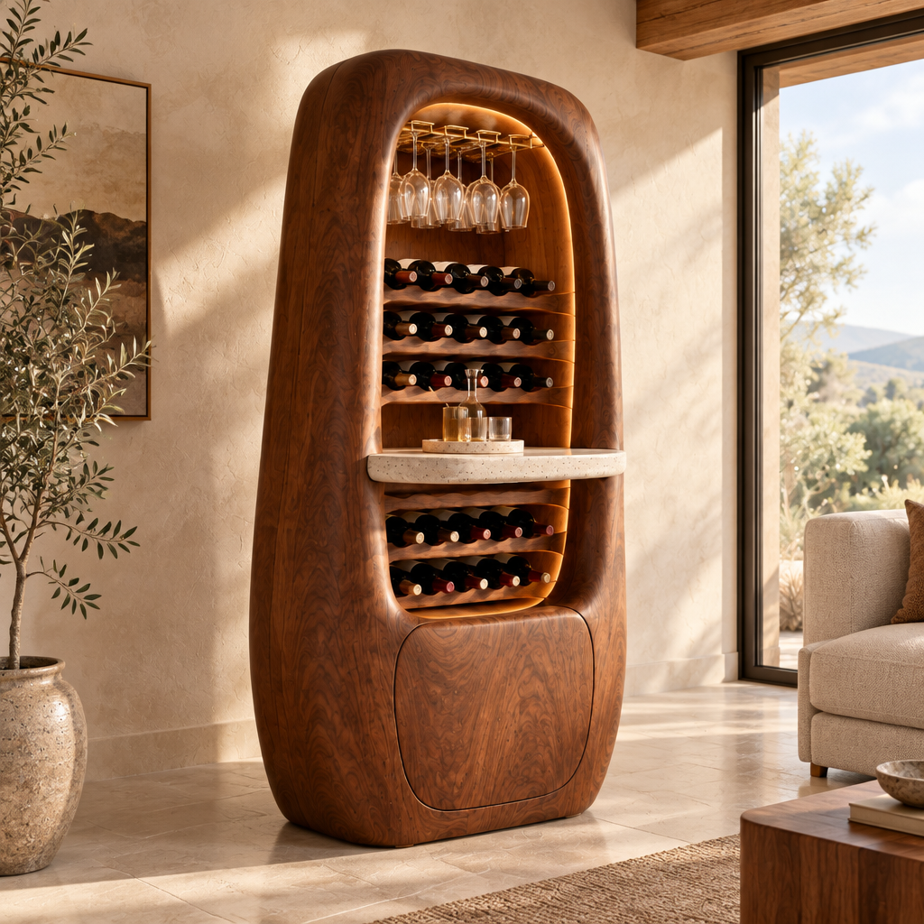 Mojave Sculpted Wine and Bar Cabinet side view
