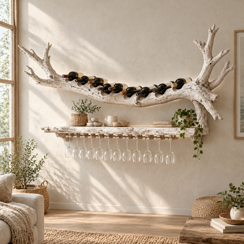 Tidewood Branch Wine Wall in Whitewashed finish